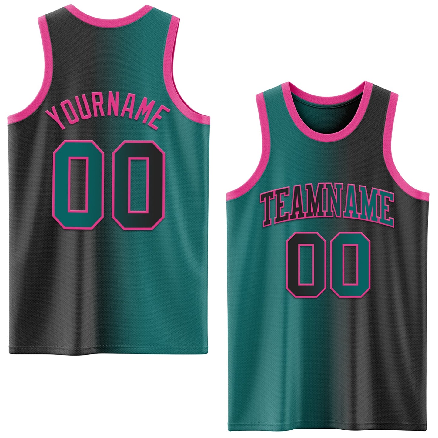Custom Black Teal-Pink Authentic Gradient Fashion Basketball Jersey - Main View