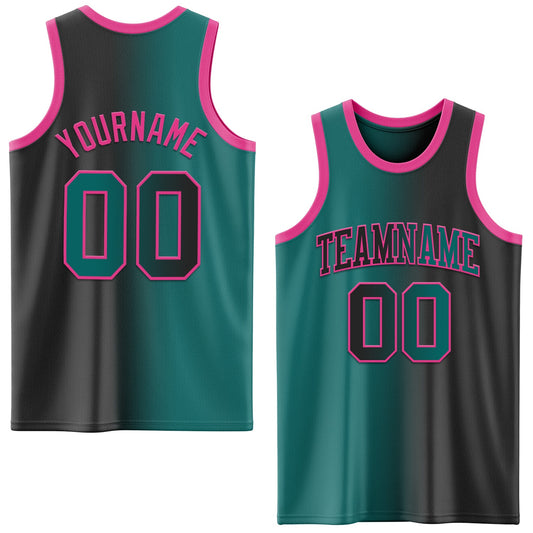 Custom Black Teal-Pink Authentic Gradient Fashion Basketball Jersey - Main View