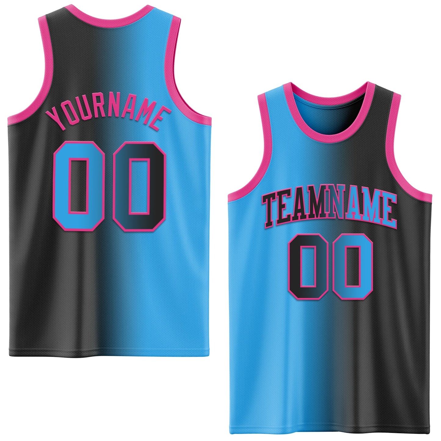 Custom Black Sky Blue-Pink Authentic Gradient Fashion Basketball Jersey - Main View