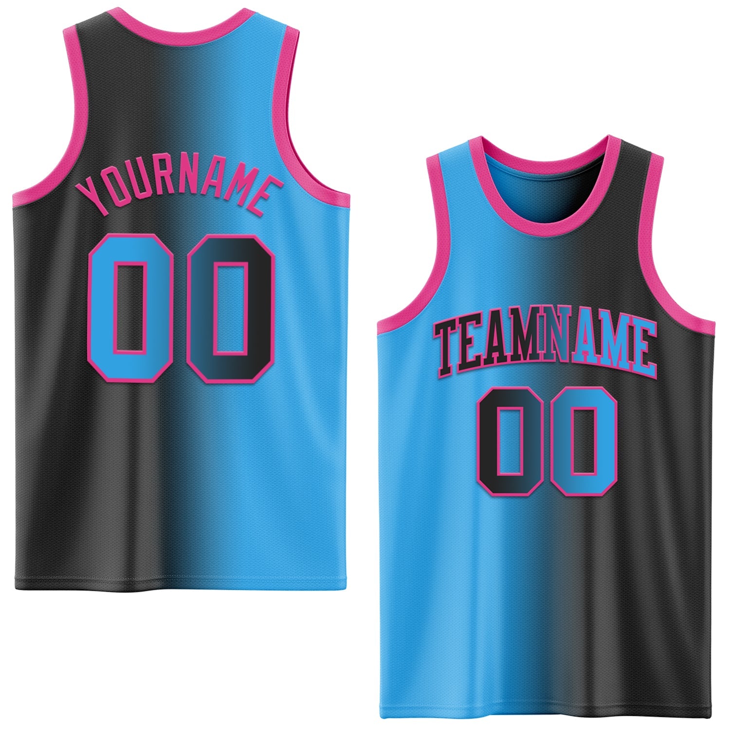 Custom Black Sky Blue-Pink Authentic Gradient Fashion Basketball Jersey - Main View