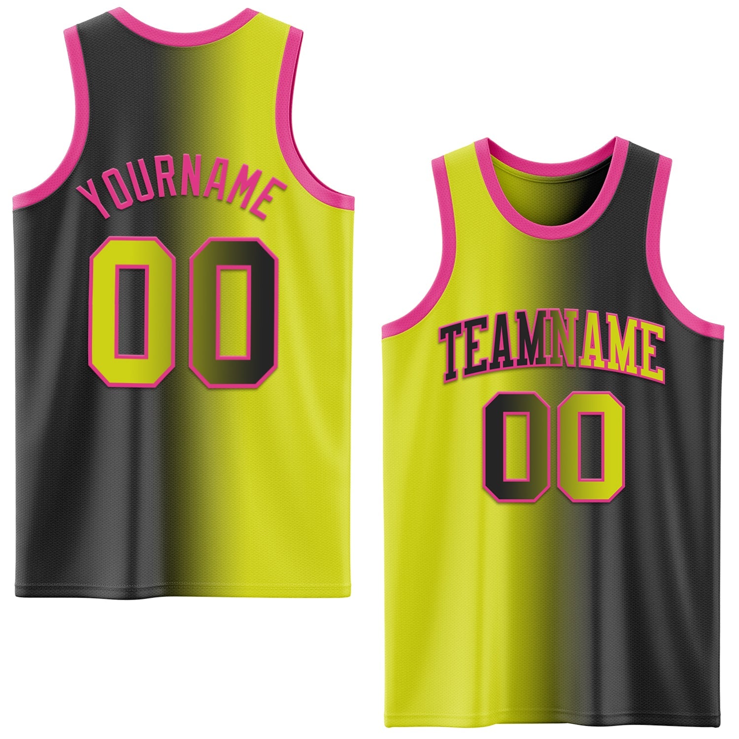 Custom Black Neon Yellow-Pink Authentic Gradient Fashion Basketball Jersey - Main View