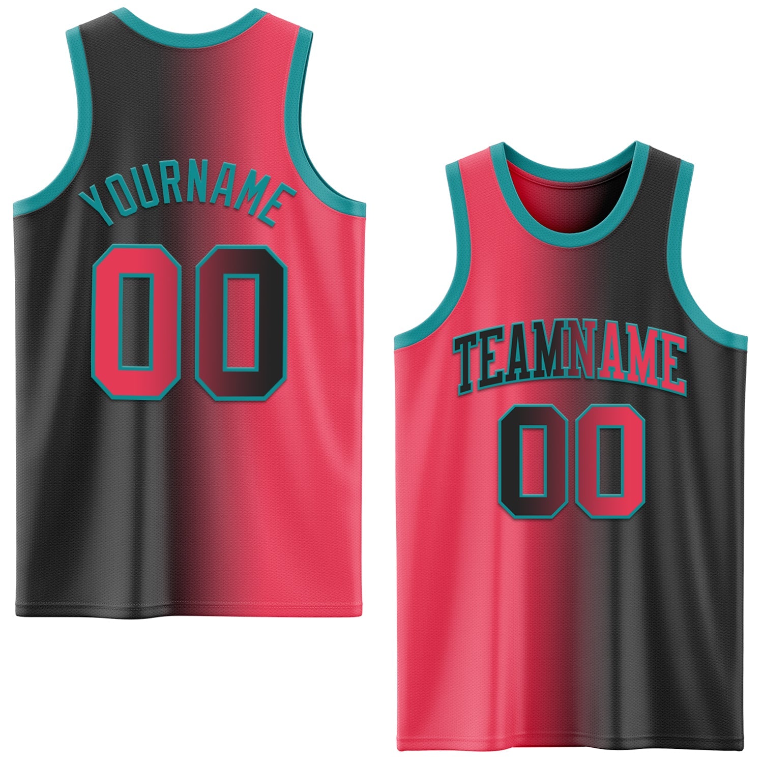 Custom Black Neon Pink-Teal Authentic Gradient Fashion Basketball Jersey - Main View