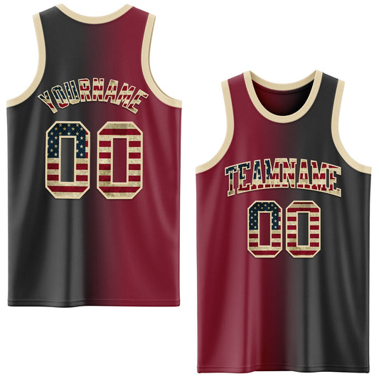 Custom Black Vintage USA Flag Crimson-Cream Authentic Gradient Fashion Basketball Jersey - Main View