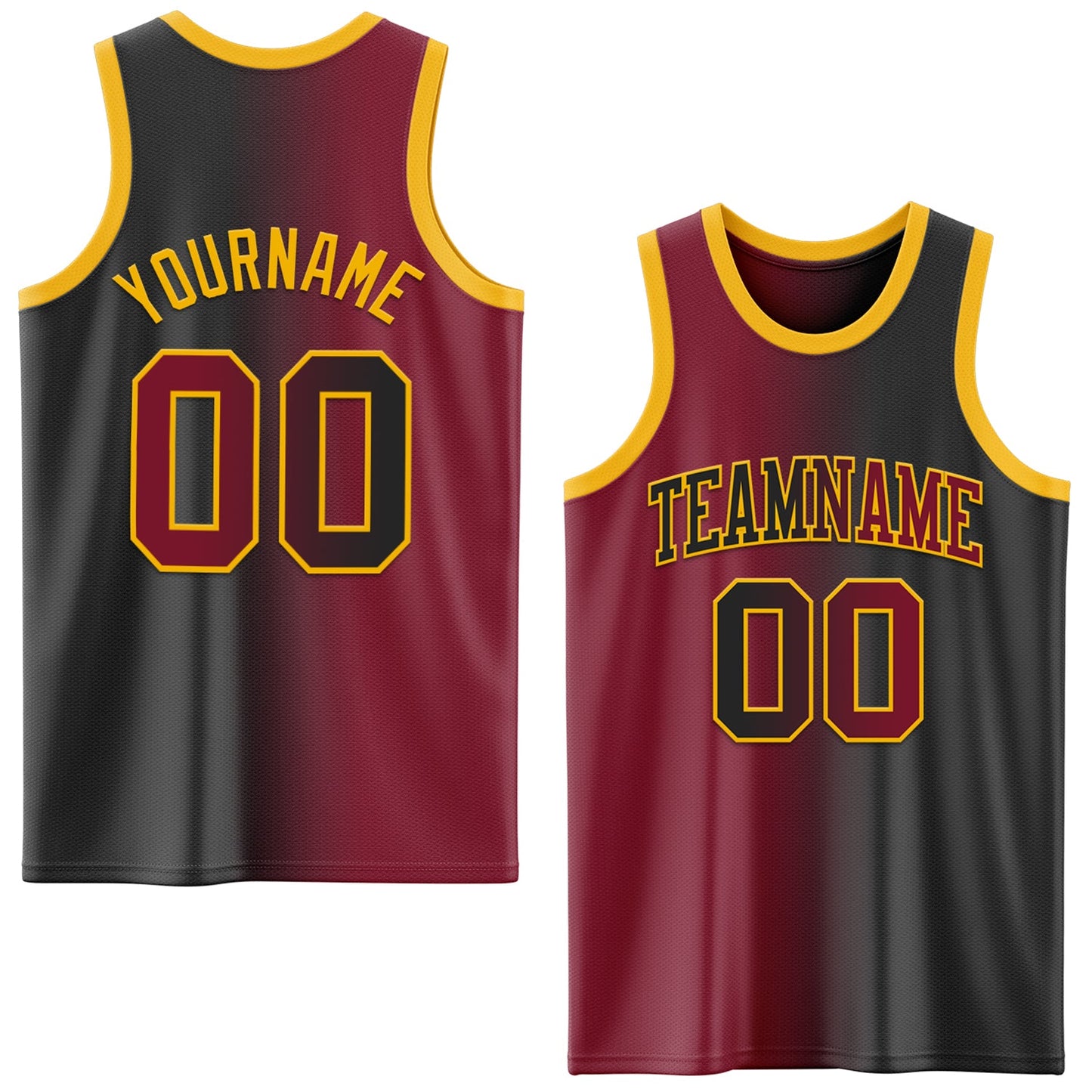 Custom Black Crimson-Gold Authentic Gradient Fashion Basketball Jersey - Main View