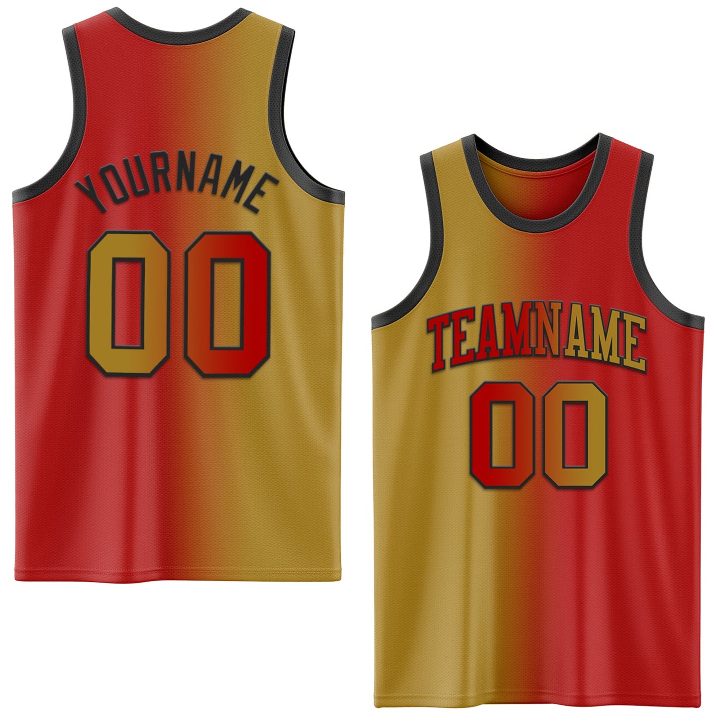 Custom Red Old Gold-Black Authentic Gradient Fashion Basketball Jersey - Main View