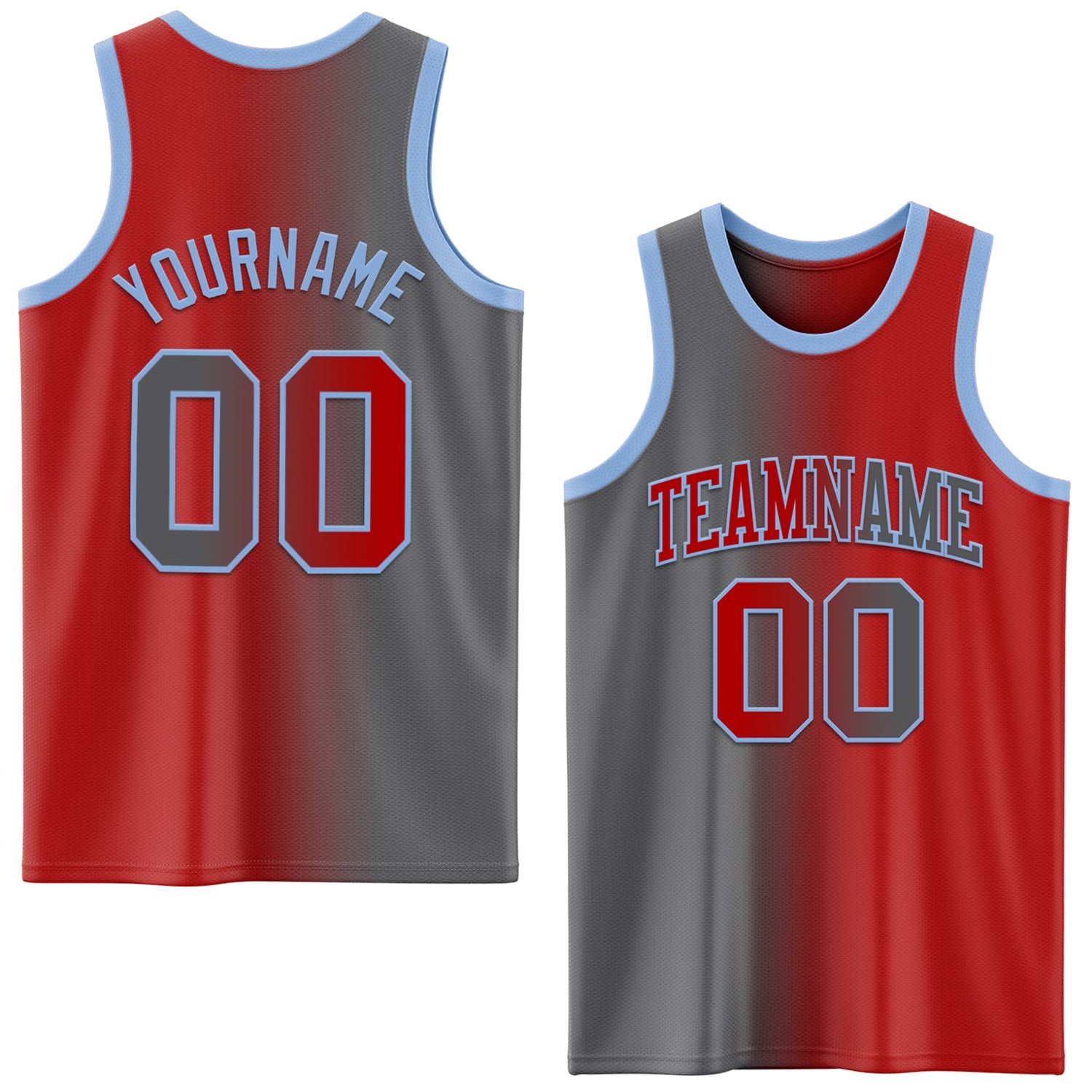 Custom Red Steel Gray-Light Blue Authentic Gradient Fashion Basketball Jersey - Main View