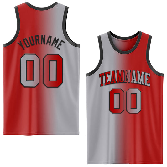 Custom Red Gray-Black Authentic Gradient Fashion Basketball Jersey - Main View
