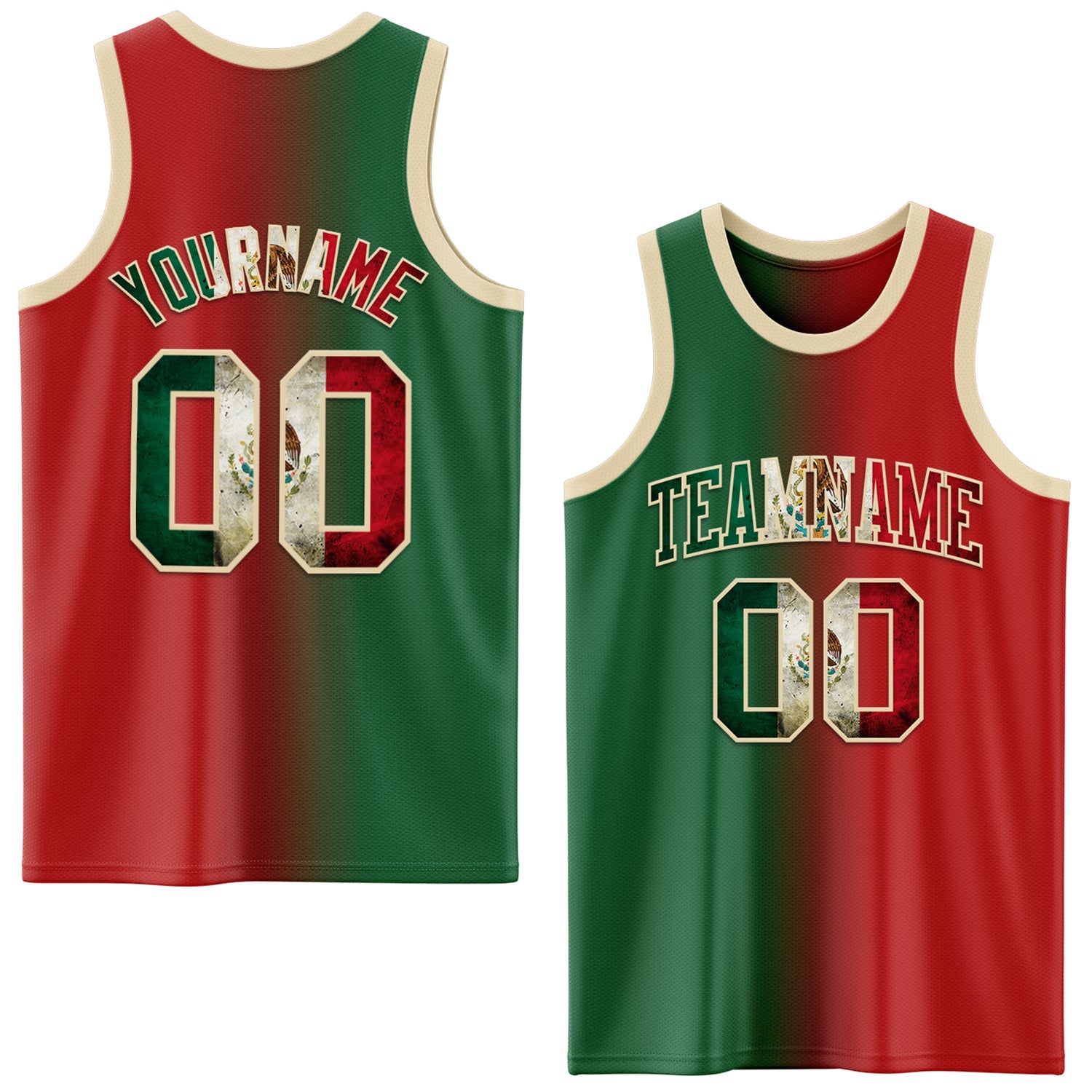 Custom Red Vintage Mexican Flag Kelly Green-Cream Authentic Gradient Fashion Basketball Jersey - Main View