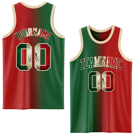 Custom Red Vintage Mexican Flag Kelly Green-Cream Authentic Gradient Fashion Basketball Jersey - Main View