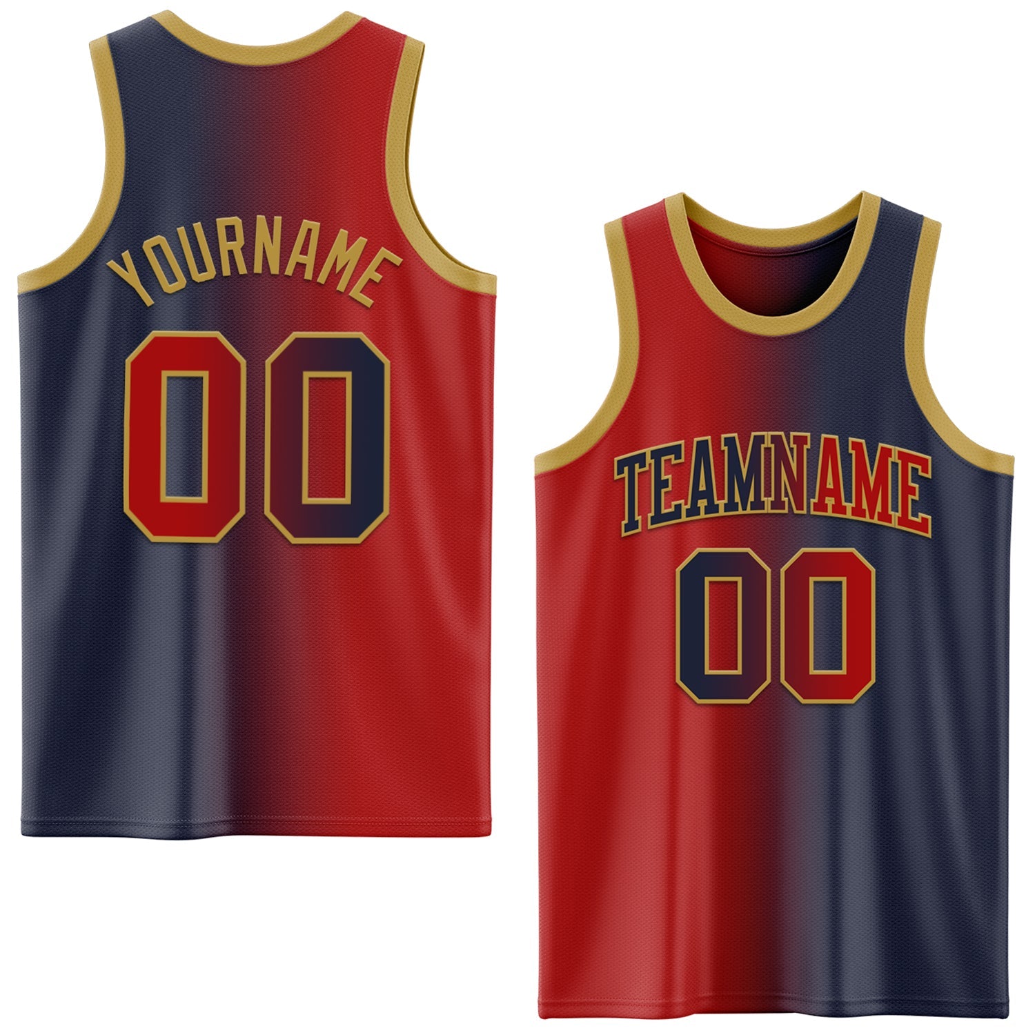 Custom Navy Red-Old Gold Authentic Gradient Fashion Basketball Jersey - Main View