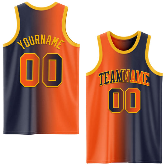 Custom Navy Orange-Gold Authentic Gradient Fashion Basketball Jersey - Main View