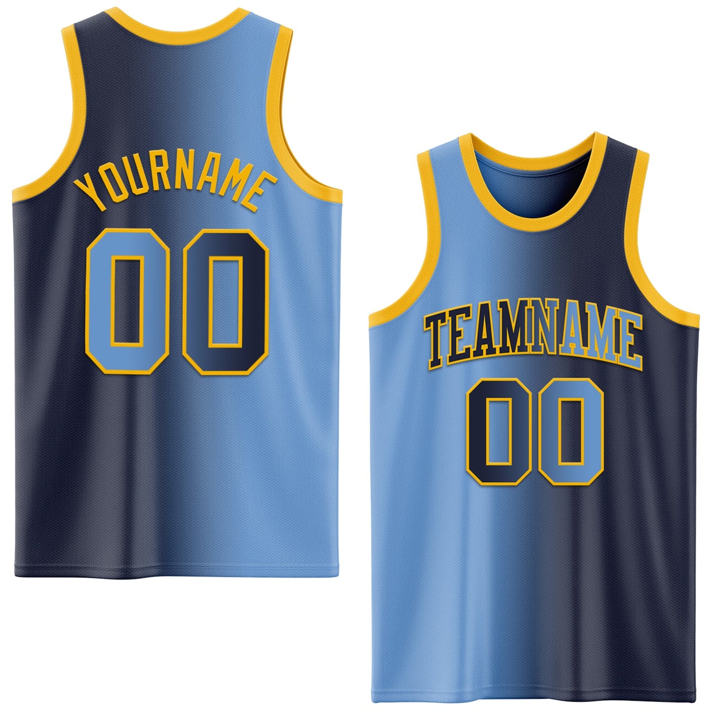 Custom Navy Light Blue-Gold Authentic Gradient Fashion Basketball Jersey - Main View