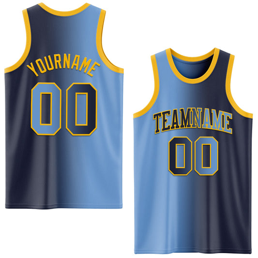 Custom Navy Light Blue-Gold Authentic Gradient Fashion Basketball Jersey - Main View