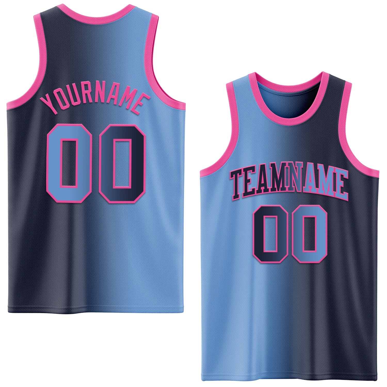 Custom Navy Light Blue-Pink Authentic Gradient Fashion Basketball Jersey - Main View
