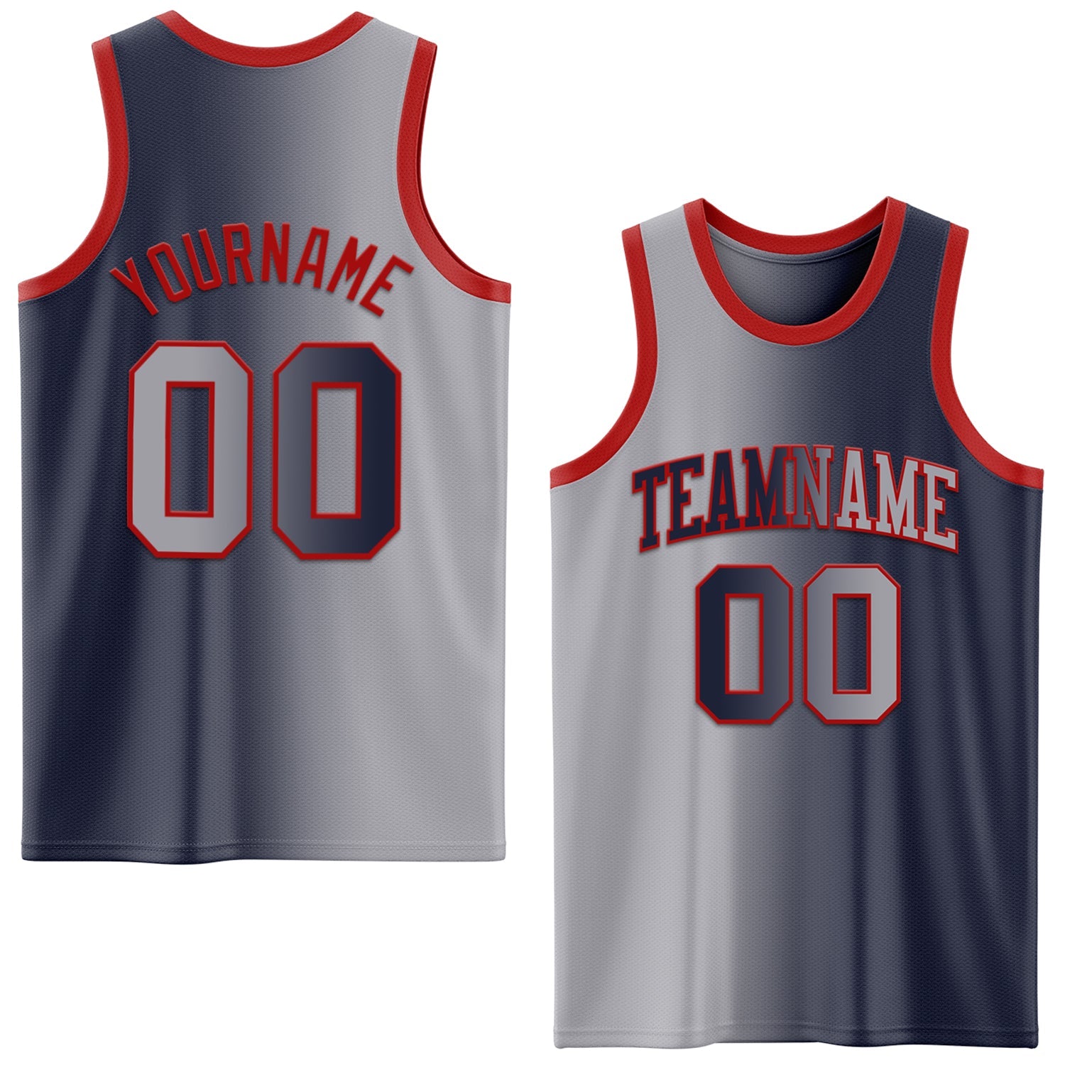 Custom Navy Gray-Red Authentic Gradient Fashion Basketball Jersey - Main View