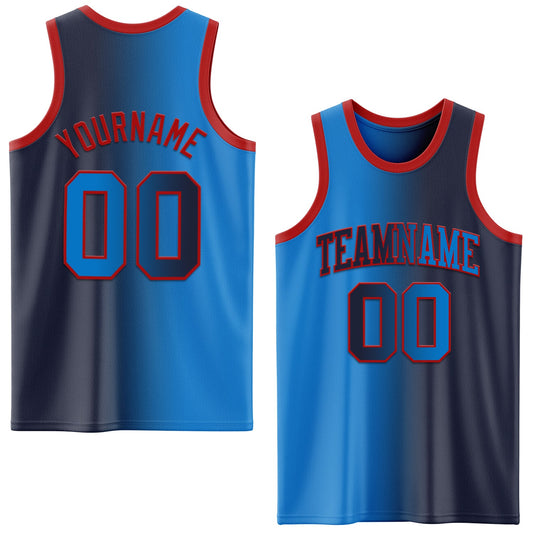 Custom Navy Powder Blue-Red Authentic Gradient Fashion Basketball Jersey - Main View