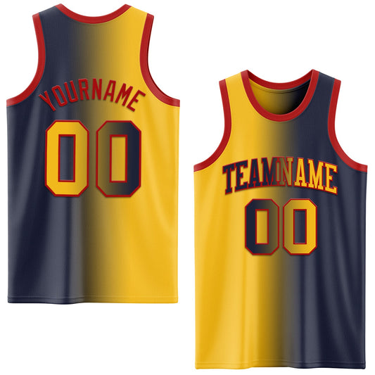 Custom Navy Gold-Red Authentic Gradient Fashion Basketball Jersey - Main View