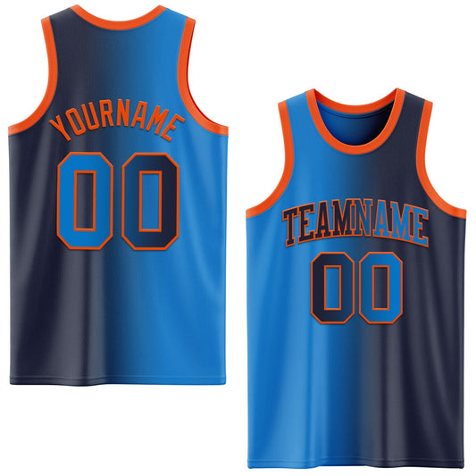 Custom Navy Powder Blue-Orange Authentic Gradient Fashion Basketball Jersey - Main View