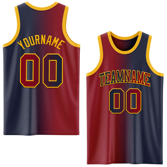 Custom Navy Maroon-Gold Authentic Gradient Fashion Basketball Jersey - Main View
