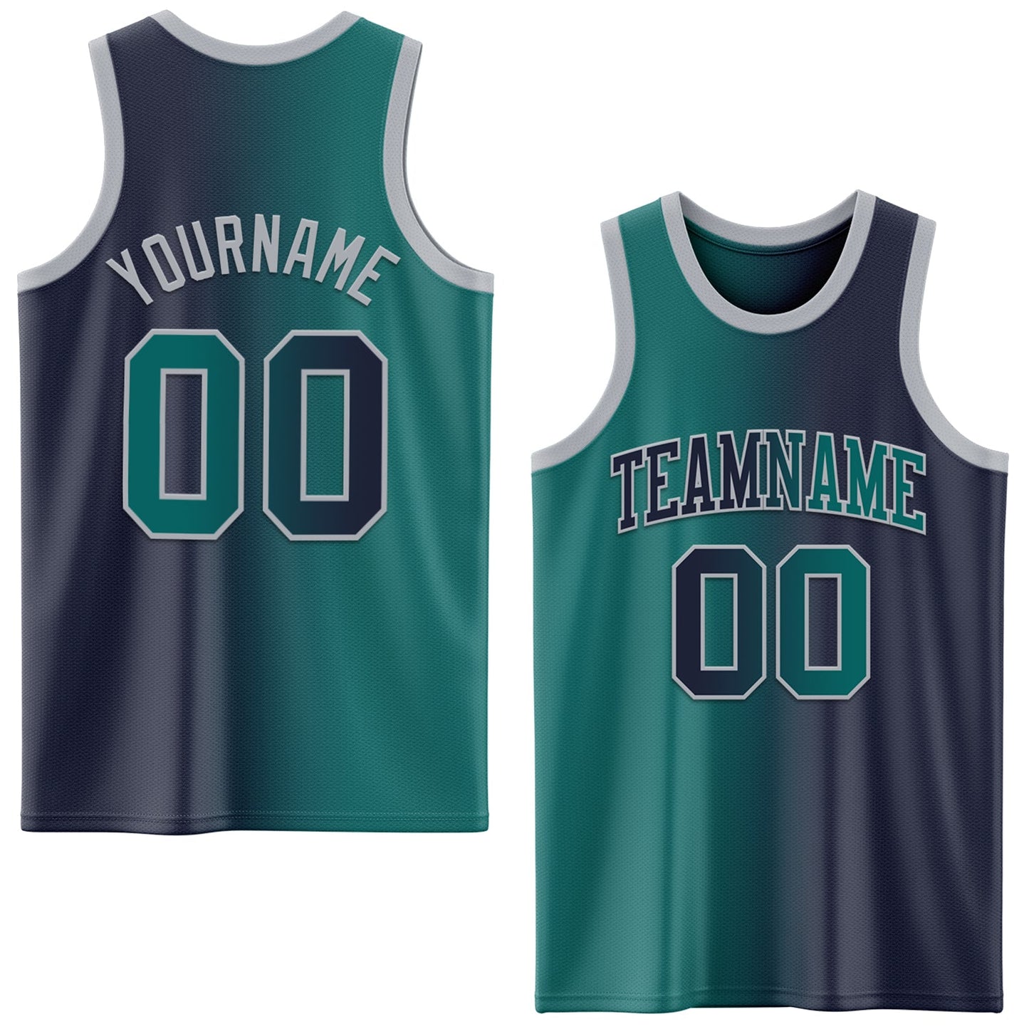 Custom Navy Teal-Gray Authentic Gradient Fashion Basketball Jersey - Main View