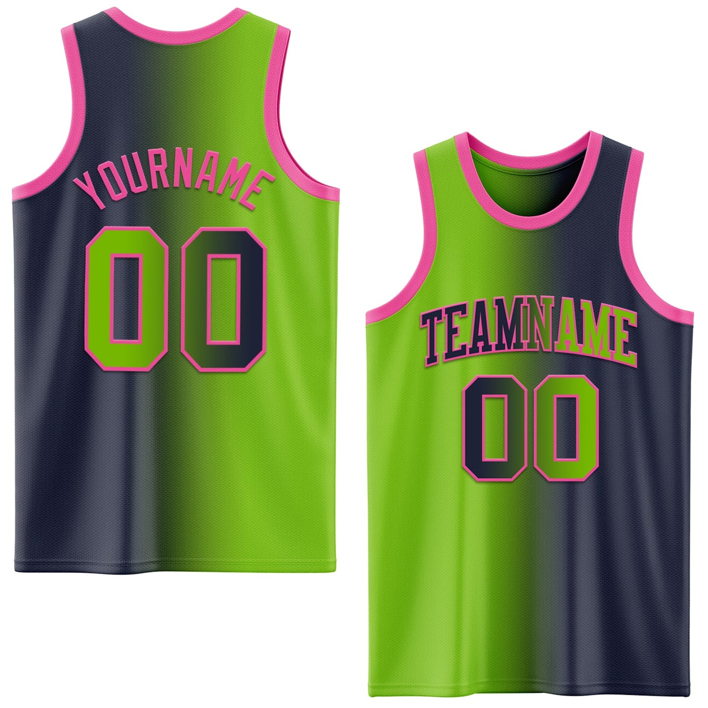 Custom Navy Neon Green-Pink Authentic Gradient Fashion Basketball Jersey - Main View