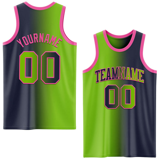 Custom Navy Neon Green-Pink Authentic Gradient Fashion Basketball Jersey - Main View