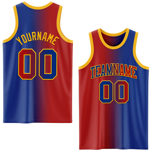 Custom Royal Red-Gold Authentic Gradient Fashion Basketball Jersey - Main View