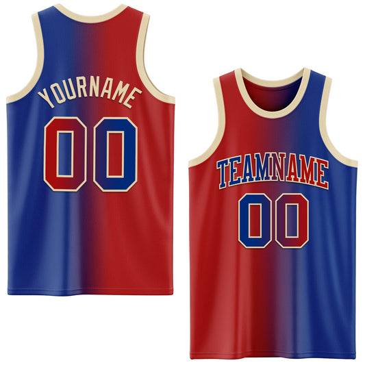 Custom Royal Red-Cream Authentic Gradient Fashion Basketball Jersey - Main View