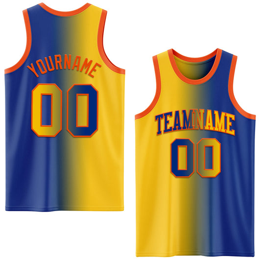 Custom Royal Yellow-Orange Authentic Gradient Fashion Basketball Jersey - Main View