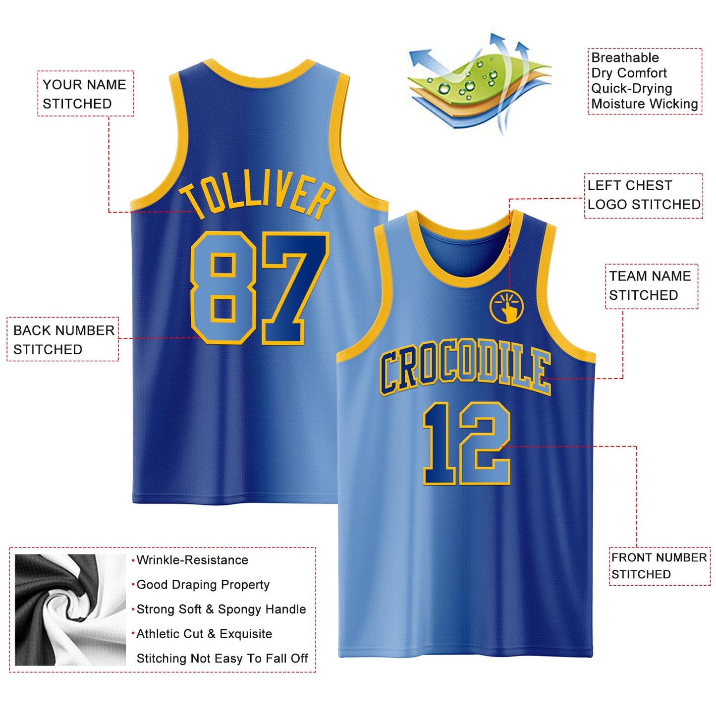 Custom Royal Light Blue-Gold Authentic Gradient Fashion Basketball Jersey view 3