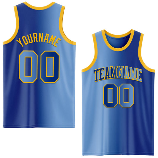 Custom Royal Light Blue-Gold Authentic Gradient Fashion Basketball Jersey - Main View