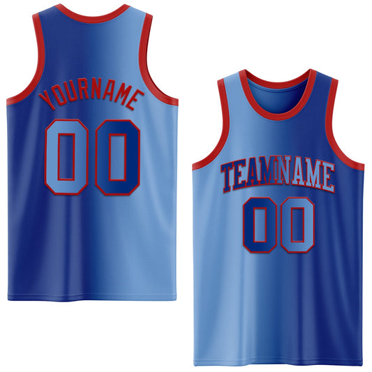 Custom Royal Light Blue-Red Authentic Gradient Fashion Basketball Jersey - Main View