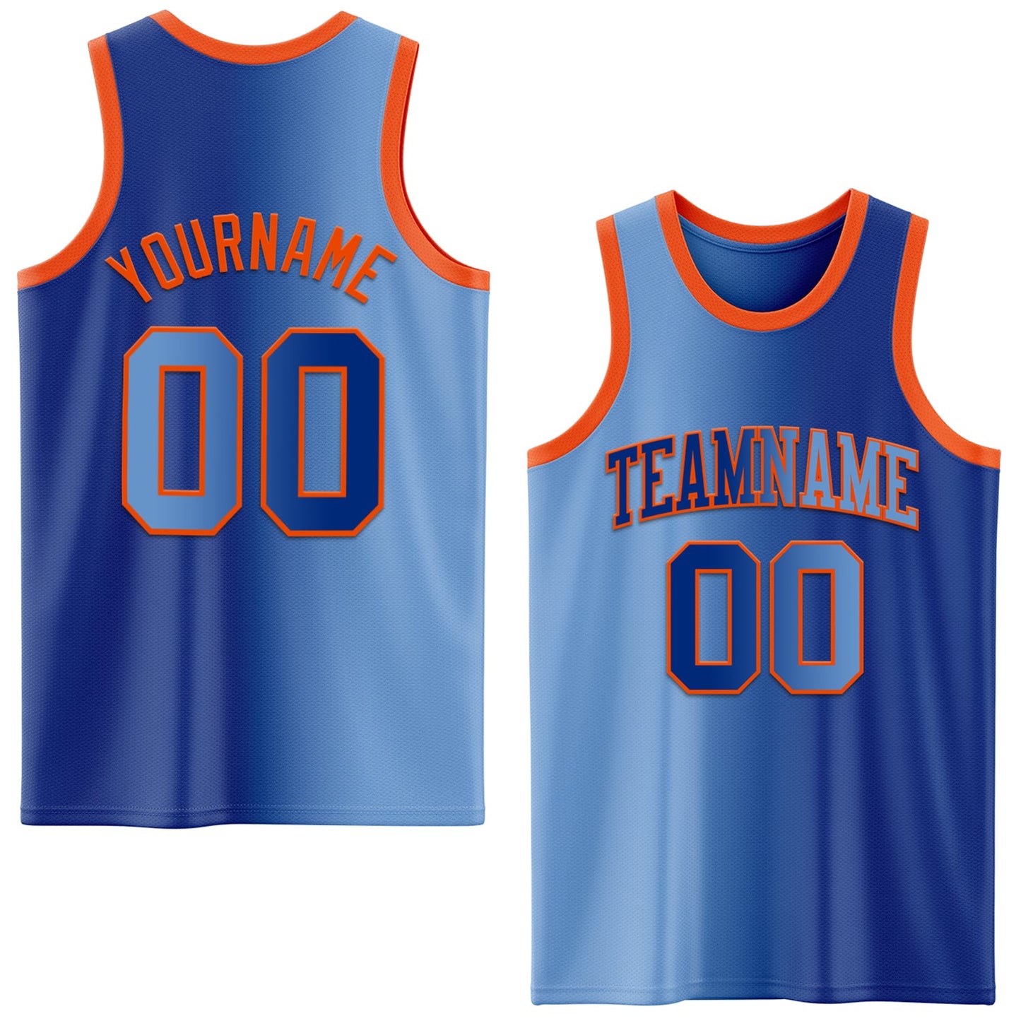 Custom Royal Light Blue-Orange Authentic Gradient Fashion Basketball Jersey - Main View
