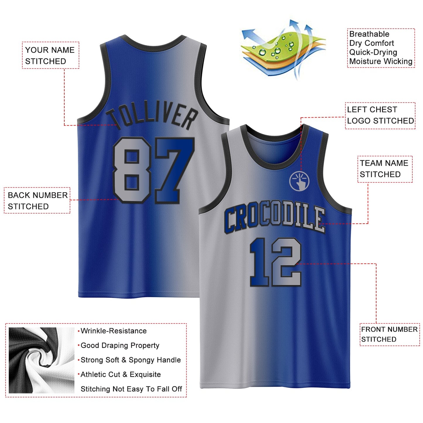 Custom Royal Gray-Black Authentic Gradient Fashion Basketball Jersey view 3