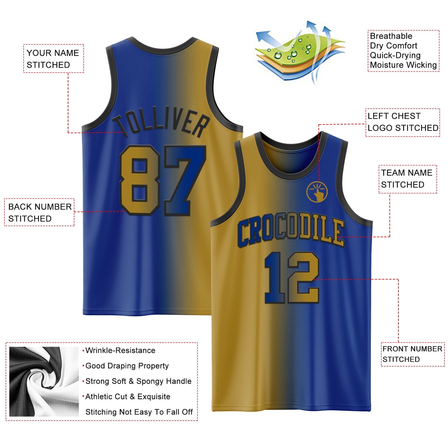 Custom Royal Old Gold-Black Authentic Gradient Fashion Basketball Jersey view 3