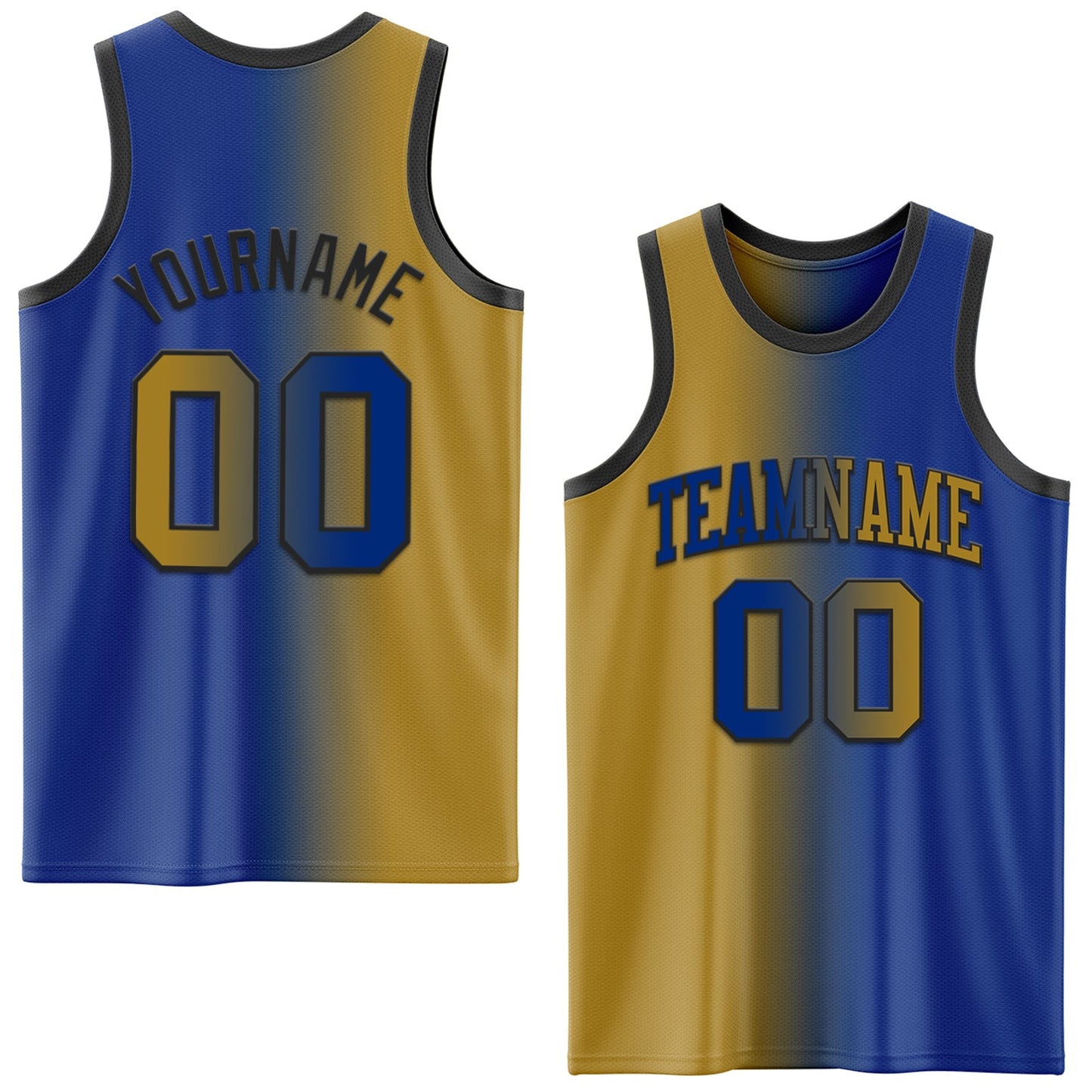 Custom Royal Old Gold-Black Authentic Gradient Fashion Basketball Jersey - Main View