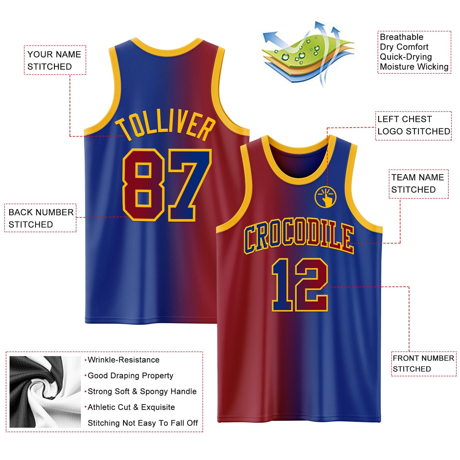 Custom Royal Maroon-Gold Authentic Gradient Fashion Basketball Jersey view 3