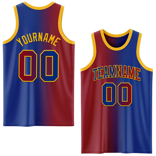 Custom Royal Maroon-Gold Authentic Gradient Fashion Basketball Jersey - Main View