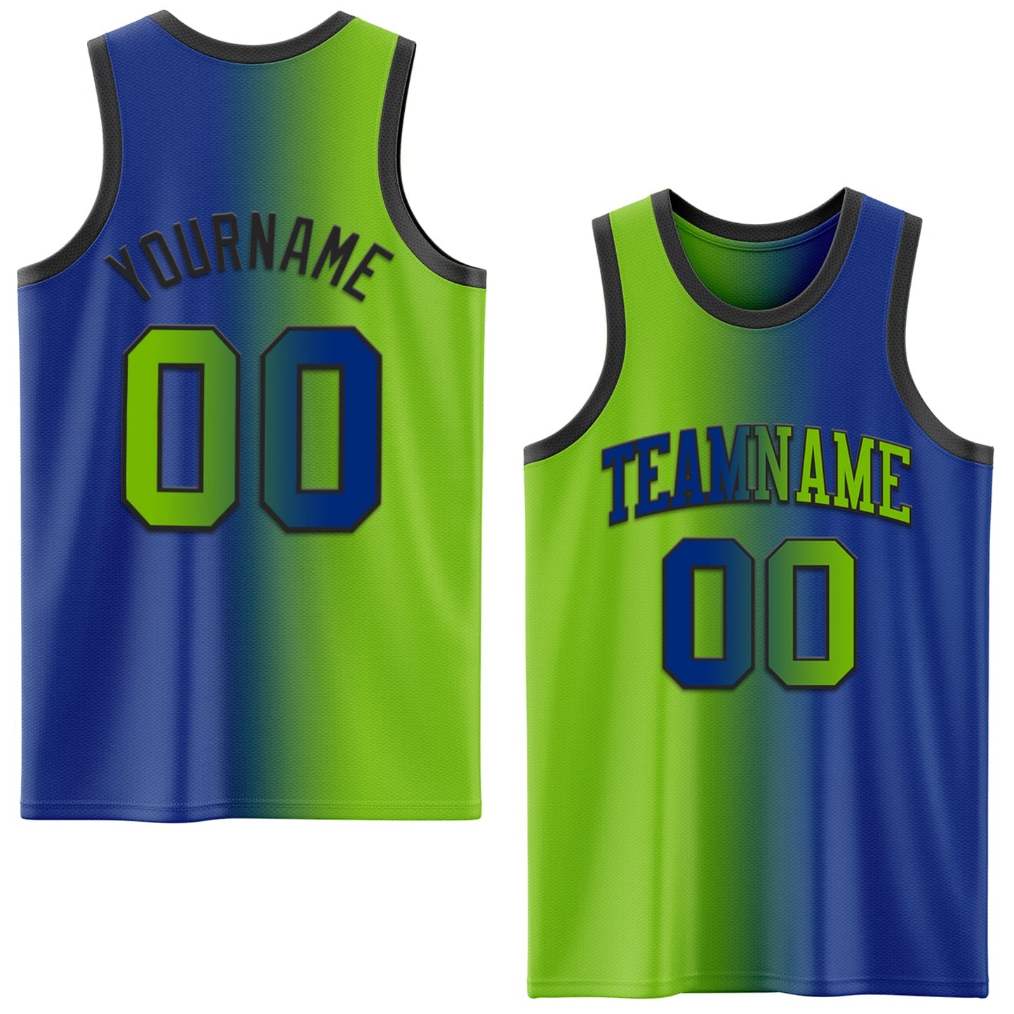 Custom Royal Neon Green-Black Authentic Gradient Fashion Basketball Jersey - Main View