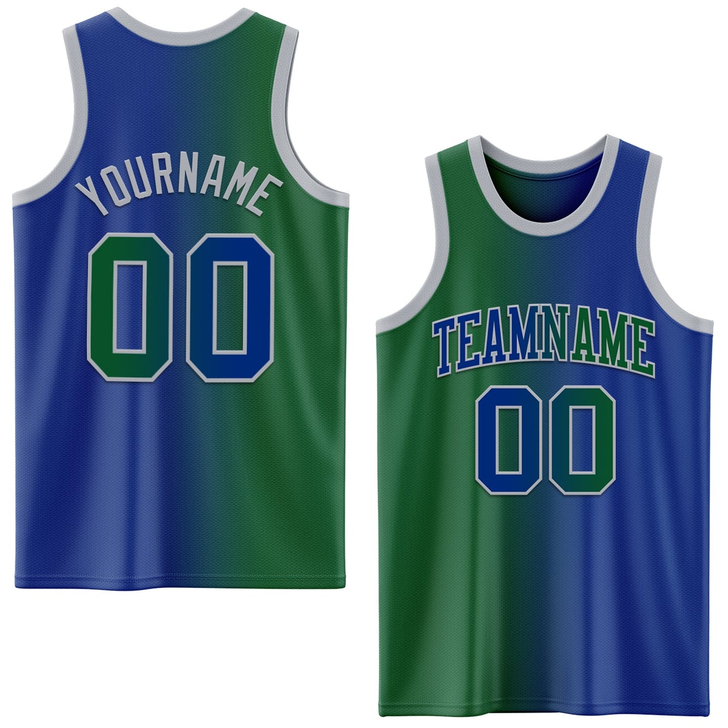 Custom Royal Kelly Green-Gray Authentic Gradient Fashion Basketball Jersey - Main View