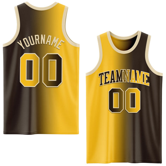 Custom Brown Gold-Cream Authentic Gradient Fashion Basketball Jersey - Main View