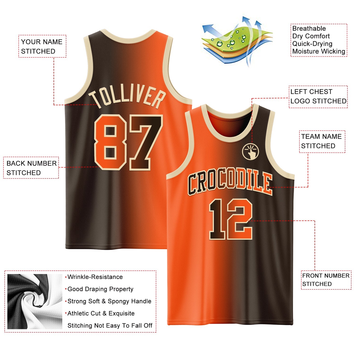 Custom Brown Orange-Cream Authentic Gradient Fashion Basketball Jersey view 3