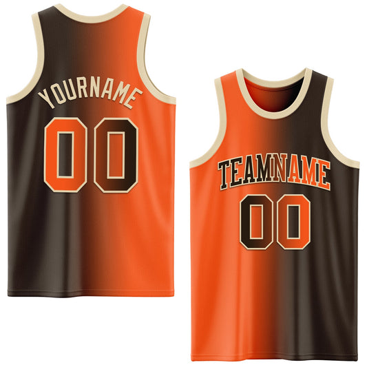 Custom Brown Orange-Cream Authentic Gradient Fashion Basketball Jersey - Main View