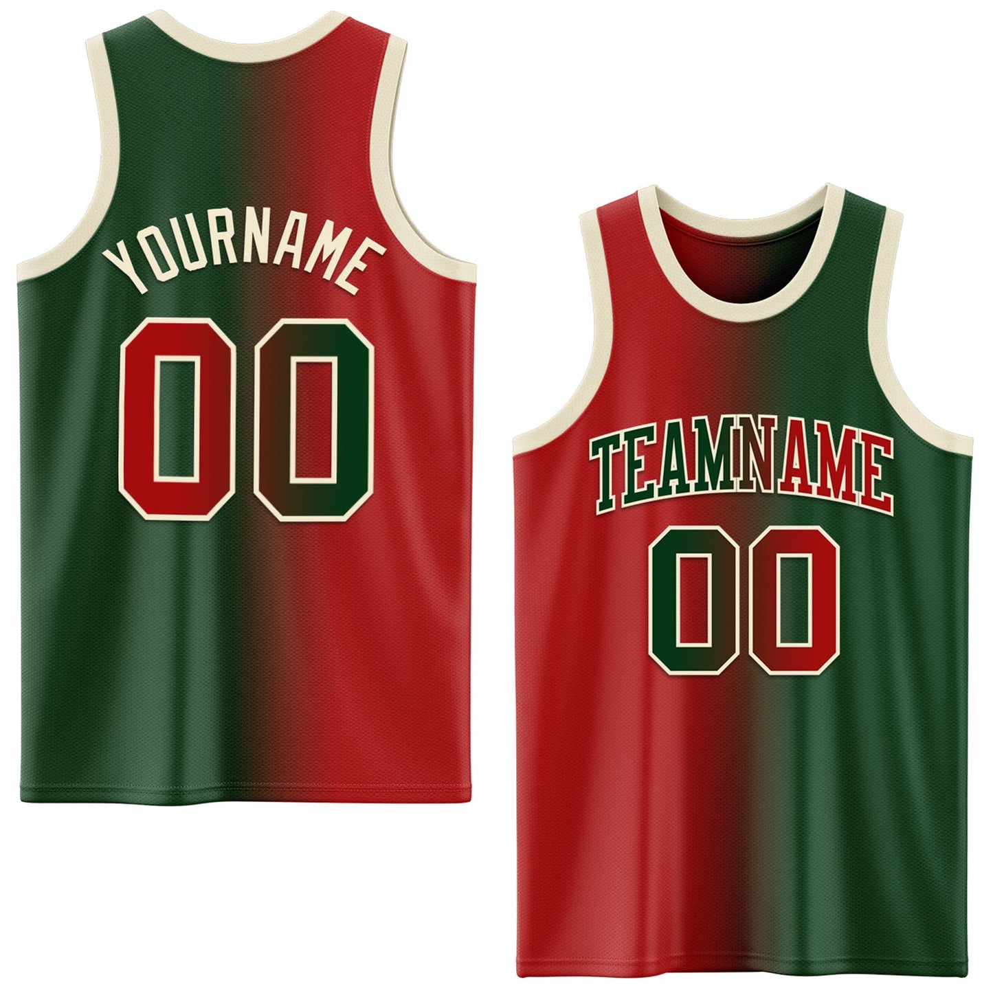 Custom Green Red-Cream Authentic Gradient Fashion Basketball Jersey - Main View