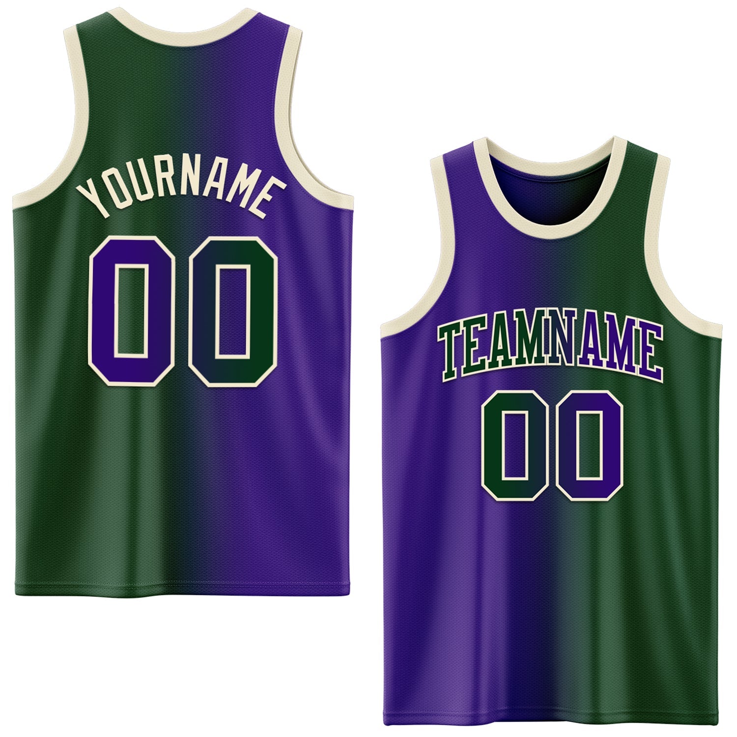 Custom Green Purple-Cream Authentic Gradient Fashion Basketball Jersey - Main View
