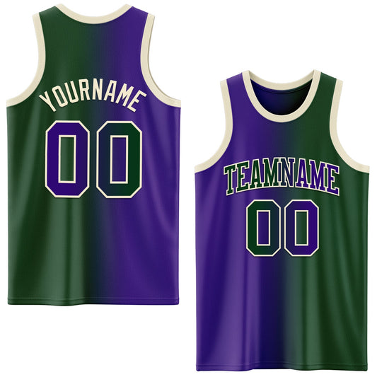 Custom Green Purple-Cream Authentic Gradient Fashion Basketball Jersey - Main View