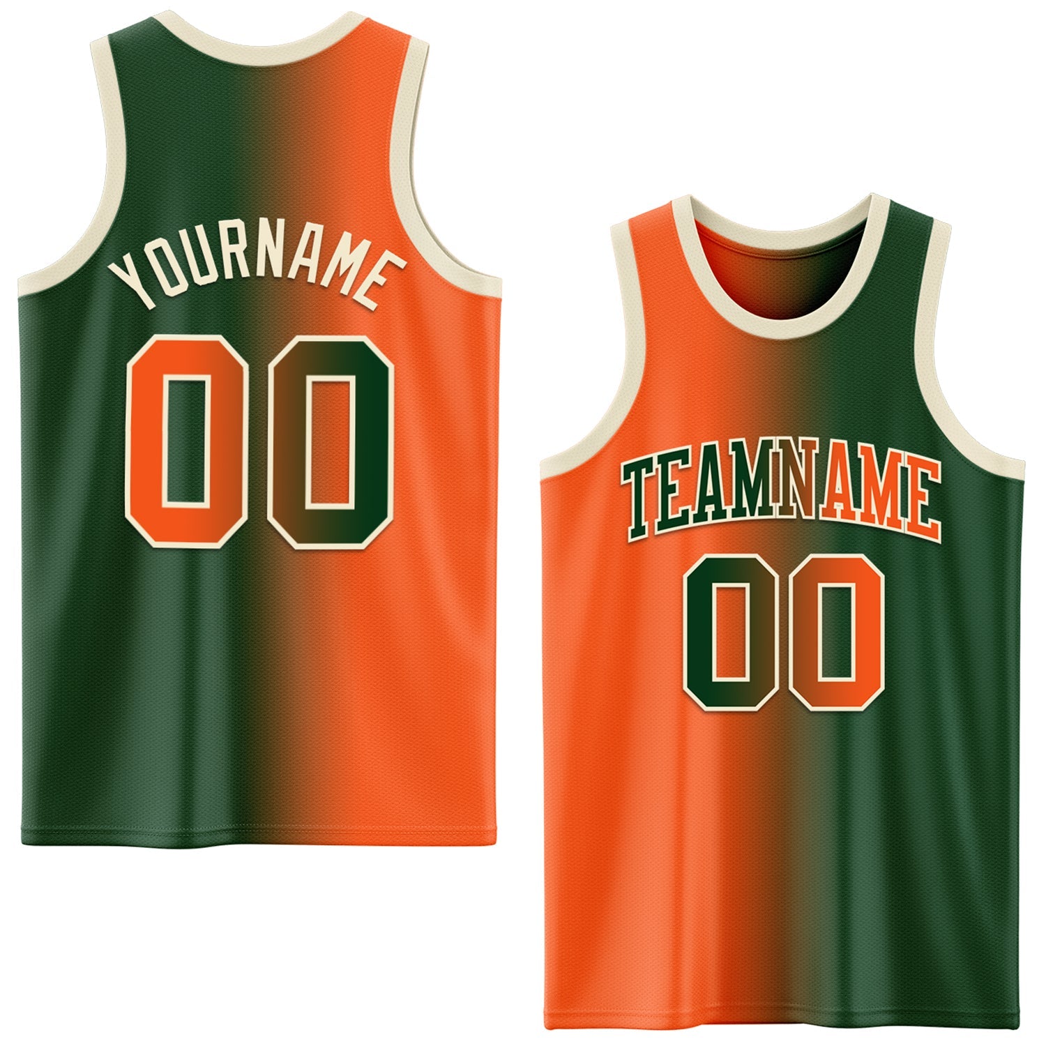 Custom Green Orange-Cream Authentic Gradient Fashion Basketball Jersey - Main View