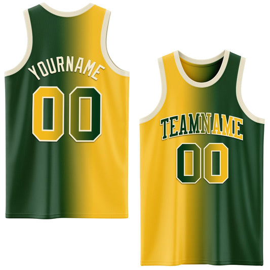 Custom Green Gold-Cream Authentic Gradient Fashion Basketball Jersey - Main View