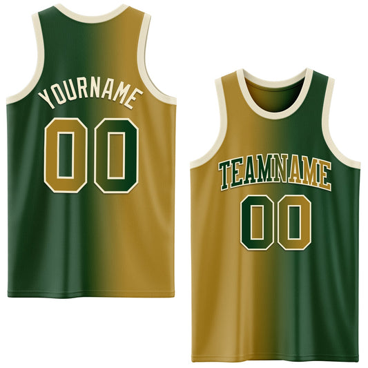 Custom Green Old Gold-Cream Authentic Gradient Fashion Basketball Jersey - Main View