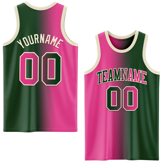 Custom Green Pink-Cream Authentic Gradient Fashion Basketball Jersey - Main View